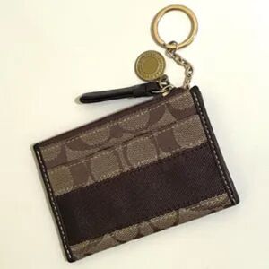 Coach Brown and Tan Key Card Holder with Keyring